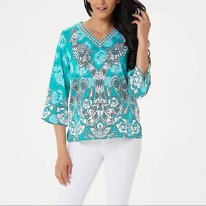 Bob Mackie Whimsical Phoenix Print Woven Top